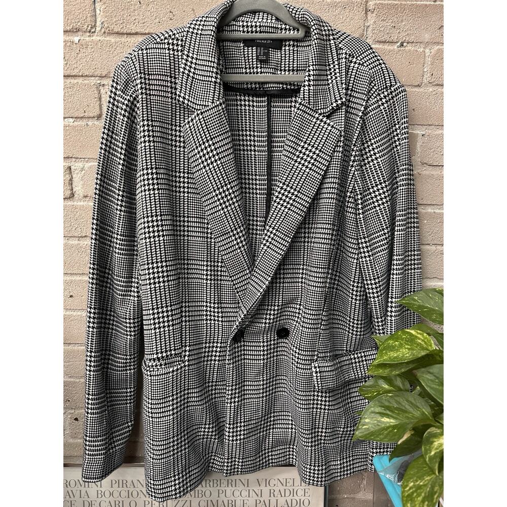 Womens Blazer Houndstooth Relaxed Size 3X XXXL Forever 21 White/black Stripes